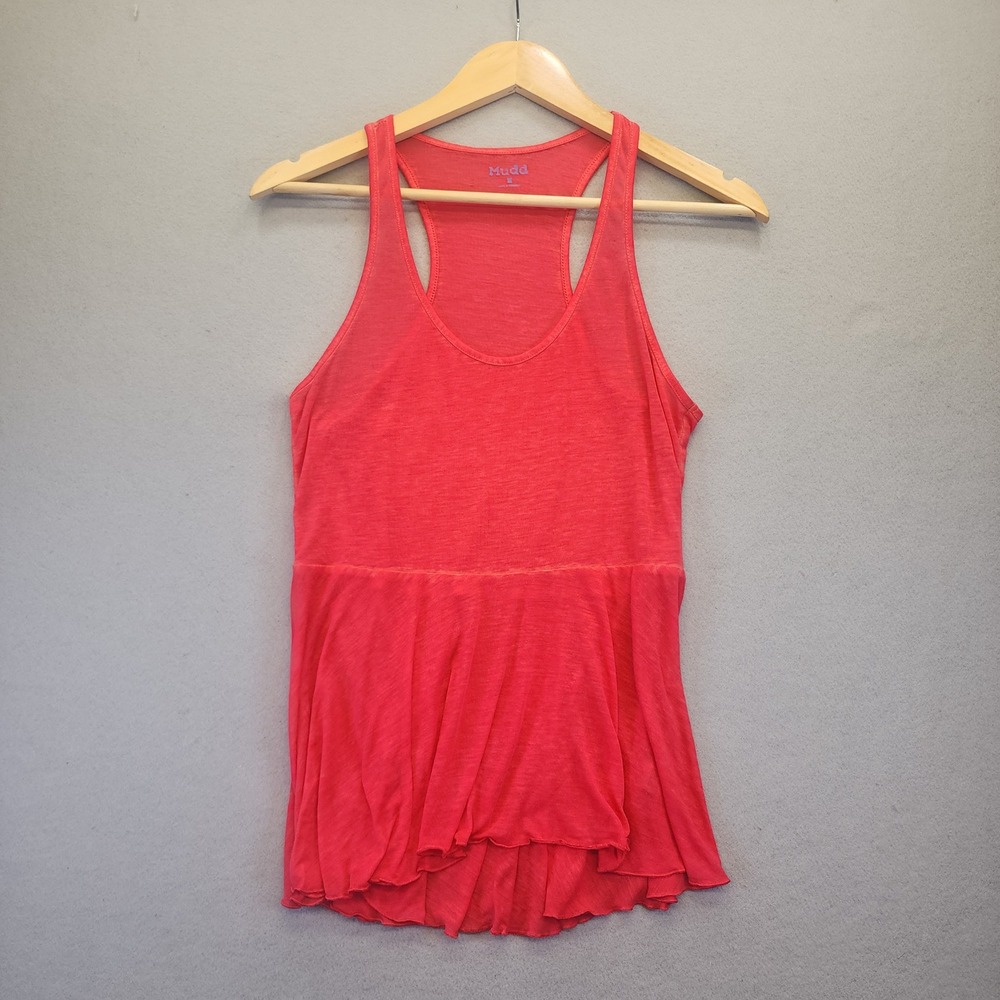 Vtg Mudd Women Coral Pink Peplum Racerback Tank Top High Low‎ Lettuce Hem Medium